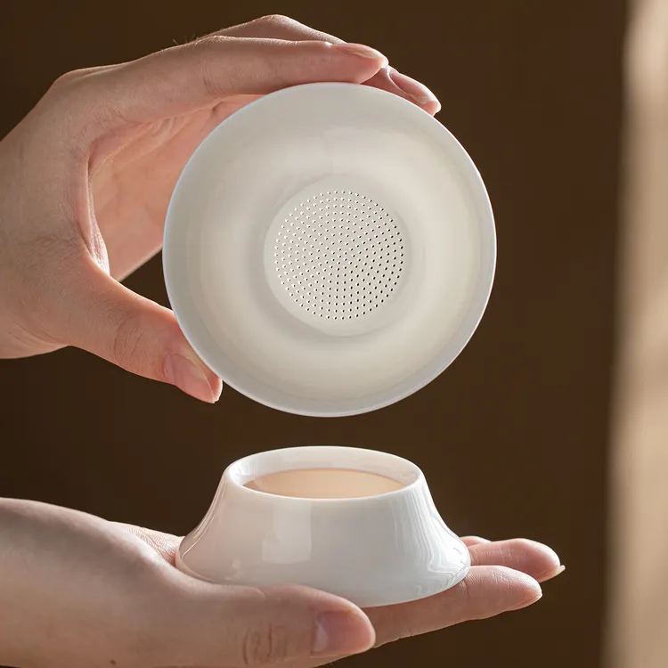 羊脂玉白瓷一体全瓷孔茶漏茶滤茶隔陶瓷茶具配件茶叶过滤网泡茶器