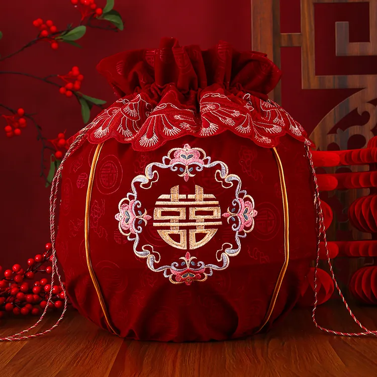 福袋造型结婚刺绣包袱皮包袱袋福袋聚宝盆女方陪嫁喜盆包裹布婚庆