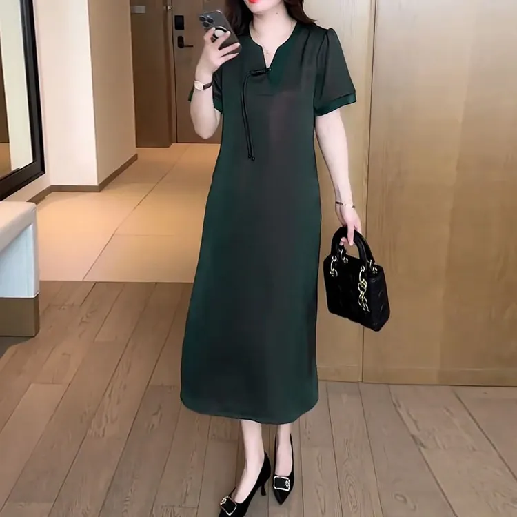 时尚洋气高级感妈妈装连衣裙女2025夏季新款百搭显瘦遮肉中长裙