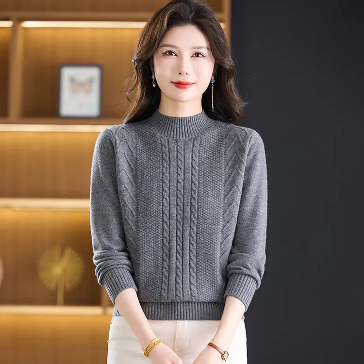 冬季半高领加厚纯色毛衣女时尚宽松毛针织衫内搭保暖针织打底衫