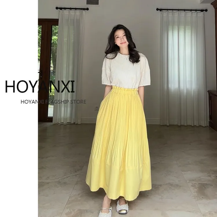 在逃公主压褶木耳边半身裙女夏季设计感法式气质长裙