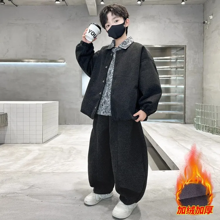 儿童装男童加绒套装秋冬款2025新款冬装加厚男孩中大童运动冬季潮