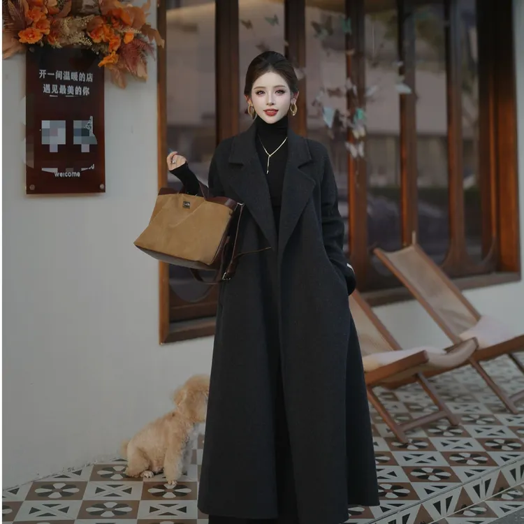 新2025秋冬新款双面绵羊毛大衣女士毛呢外套直播女装长款上衣加厚