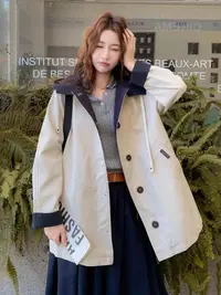 撞色拼接风衣女中长款秋季新款工装韩版设计感休闲洋气外套679