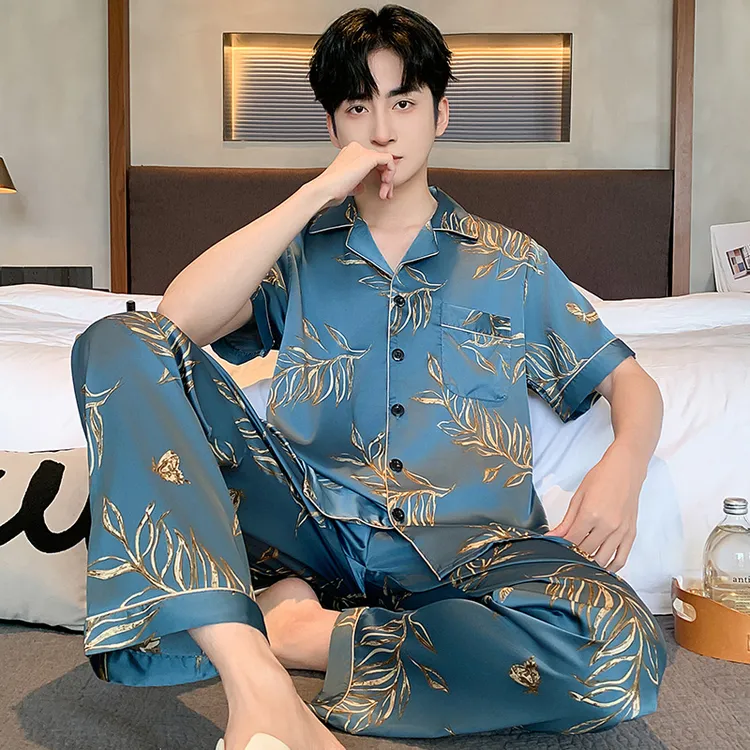 短袖长裤睡衣男网红风冰丝薄款夏季宽松空调服2025新款男士居家服