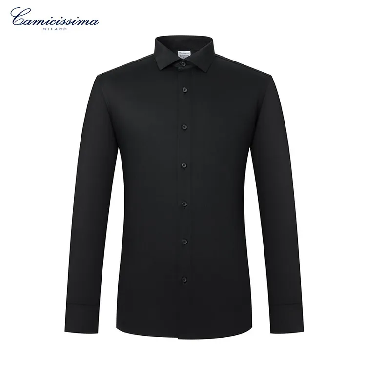 【免烫衬衫】恺米切男士长袖衬衫 黑色经典商务休闲轻奢