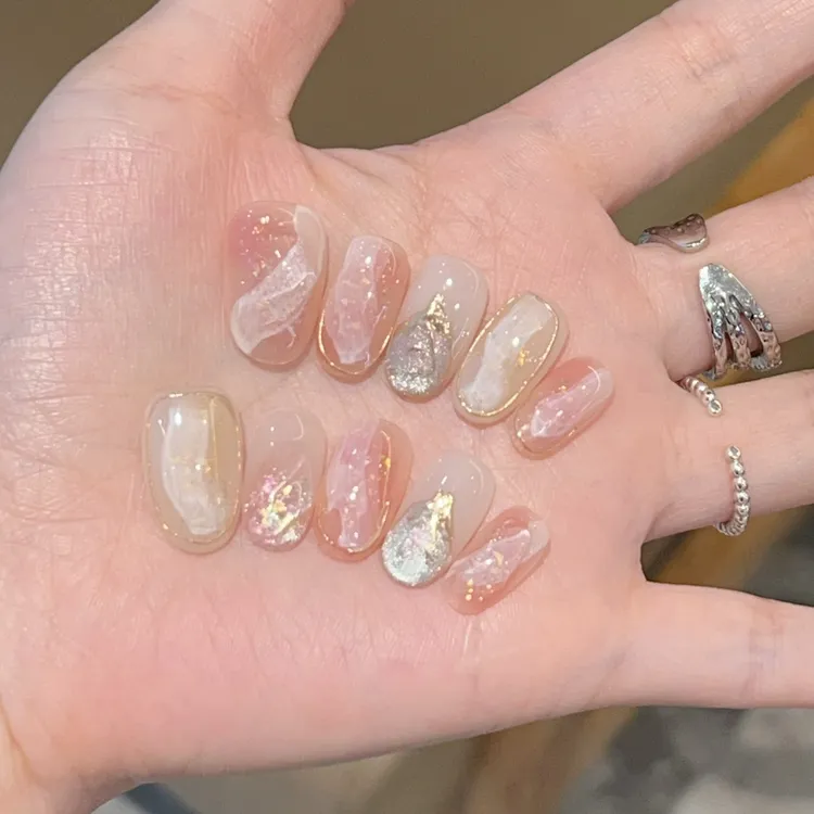 【蔷薇少女】裸色多层晕染醋酸纯手工穿戴甲款带盒子工具包