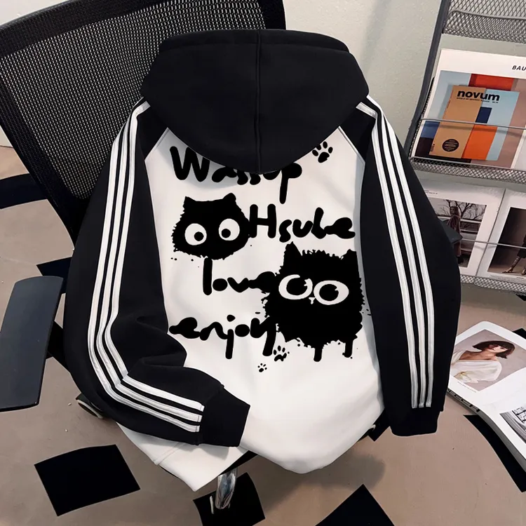 WASSUP HSUBE趣味潮流套头连帽卫衣秋冬男女同款小众慵懒情侣上衣