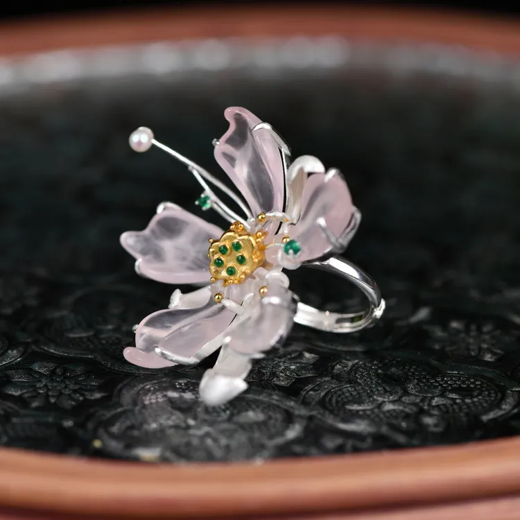 戊申堂【笑春风】S925银粉晶桃花戒指 国风珠宝