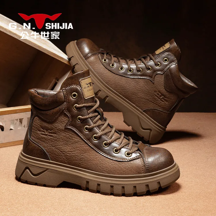 公牛世家男士工装靴冬季加绒保暖复古马丁靴厚底休闲百搭男款鞋子商品图