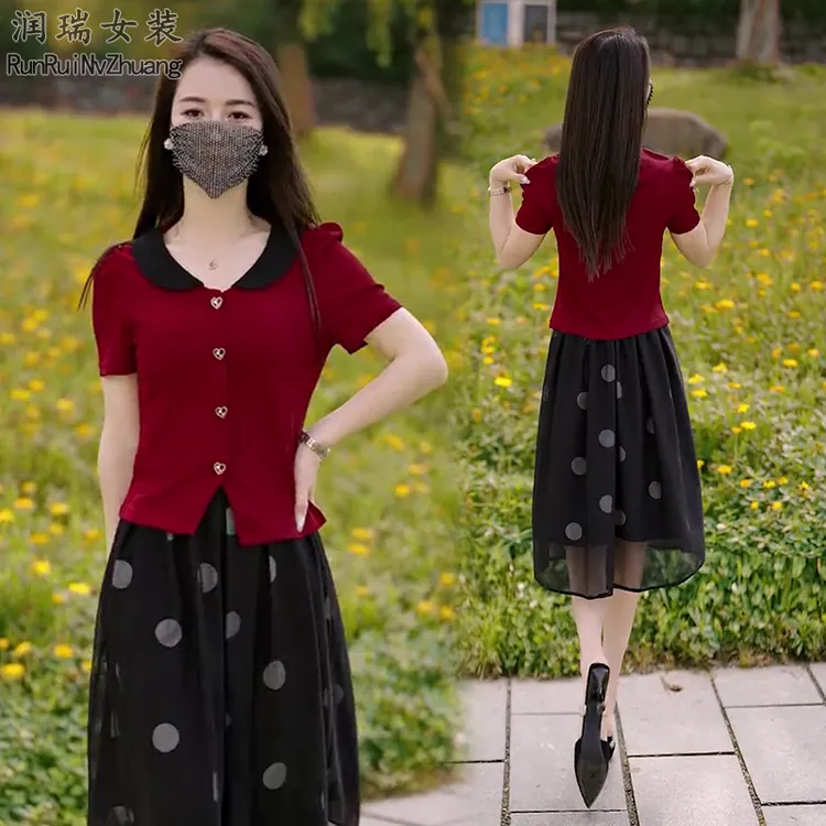 时尚套装女装休闲风雪纺衫夏装通勤夏季套装显瘦短袖轻奢风
