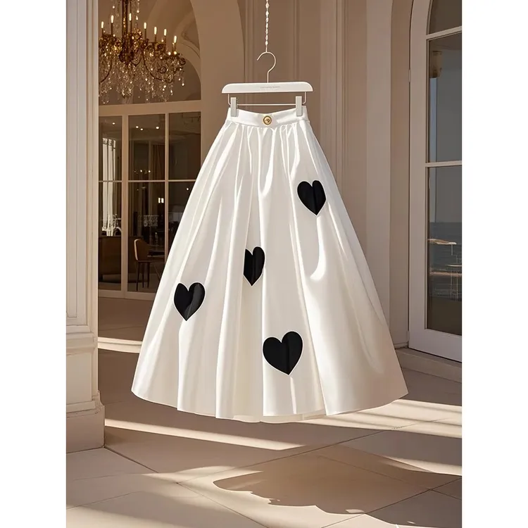 2025春夏新品法式轻熟风高腰显瘦a字伞裙超好看白色印花半身裙女