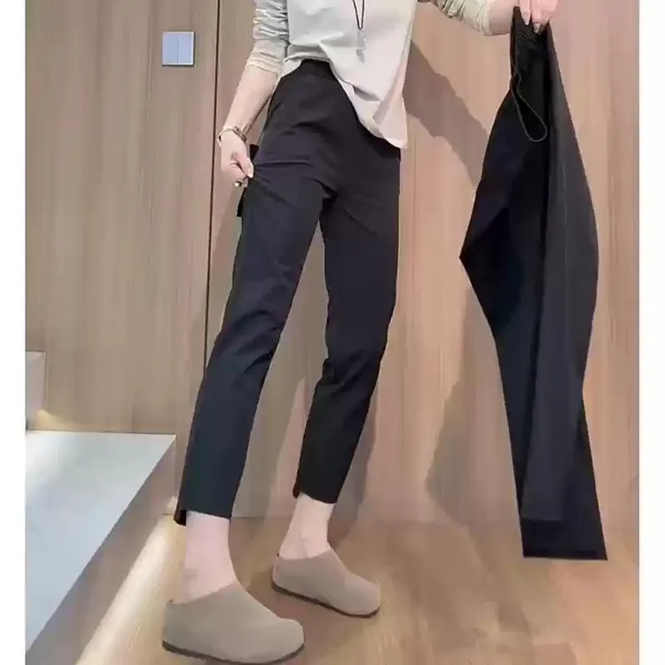 小个子弹力休闲西装裤女夏季薄款大码胖mm高腰显瘦烟管裤九分裤