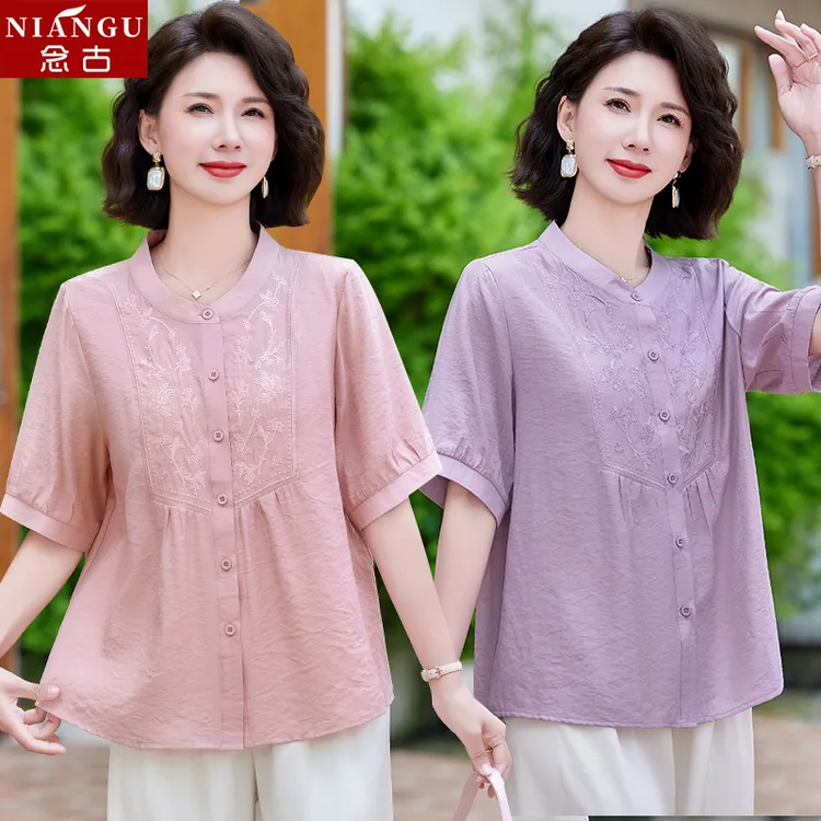 母亲节妈妈夏装时尚小衫2025新款中老年女装洋气显瘦气质短袖套装