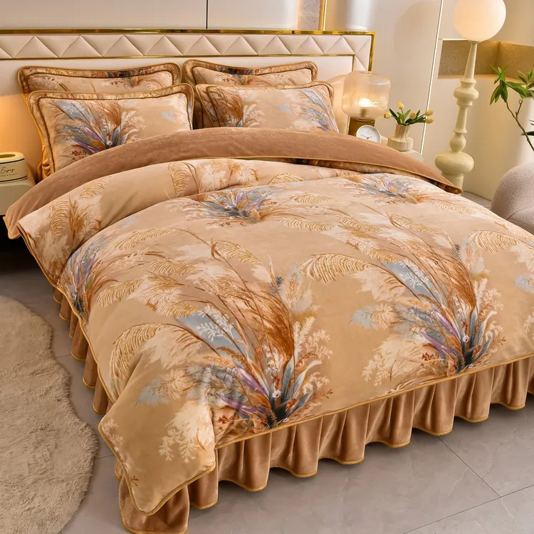 新款加厚保暖床上用品牛奶绒四件套加绒床单冬季毛茸茸被套双面绒