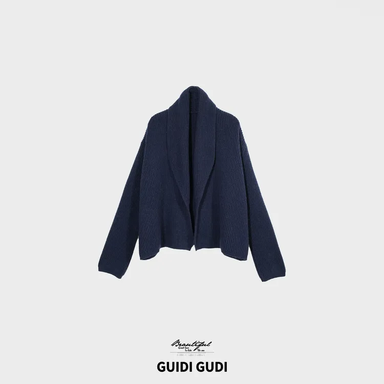 GUIDI GUDI【立魔方】美丽诺羊毛 慵懒气质竖条纹外套/黄加蓝