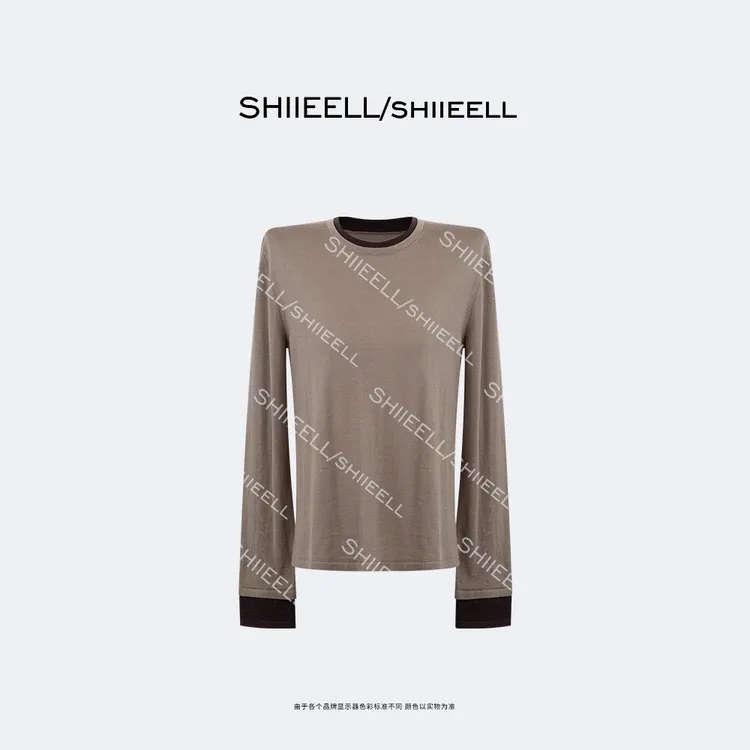 SHIIEELL【双生叠穿】超柔可机洗绵羊毛拼色针织打底衫Z5729