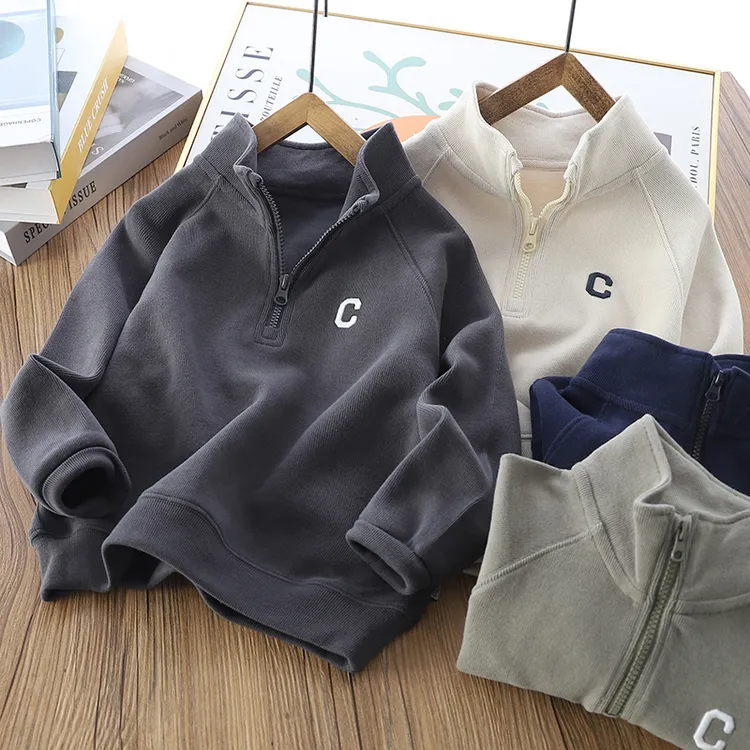 男童卫衣春秋款中大童套头休闲上衣洋气儿童立领半拉链长袖潮4347