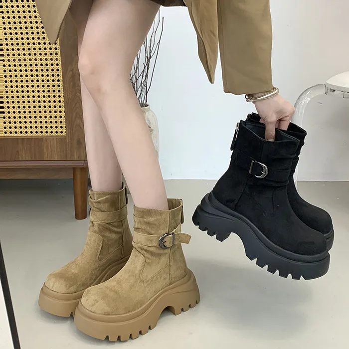 小众设计感裤管靴女2025年秋冬季新款马丁靴厚底增高显瘦百搭短靴
