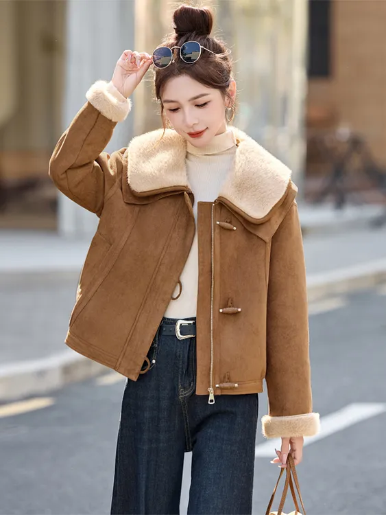 加绒加厚皮毛一体外套女2025冬季新款拼接毛毛巨好看百搭爆款棉服