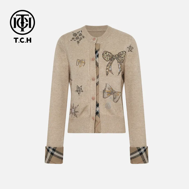 TCH私服秋冬氛围感烫钻时尚淑女长袖针织衫女T75D43E1001轻奢tch