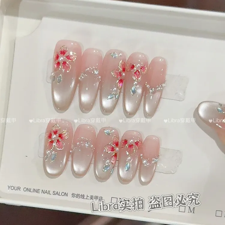 【芙蓉伴荷】纯手工穿戴甲美甲贴片可拆卸指甲贴片10片装