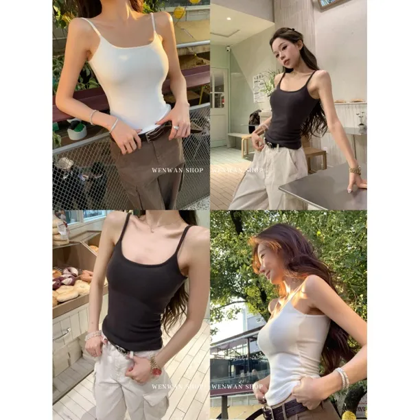 【漫画胸 闭眼入】2色！自带一体机胸垫！不跑杯！纯色吊带