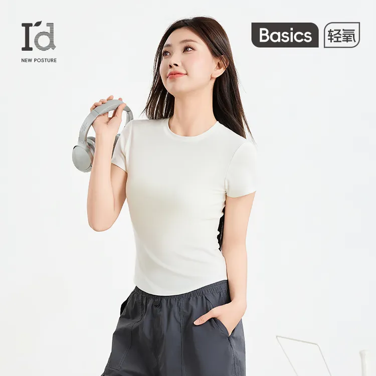 I'd/爱帝桑蚕丝小圆领短袖T恤修身显瘦2025新款高弹纯色上衣