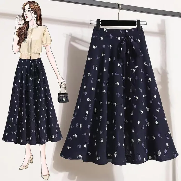 【有腰带】碎花薄款半身裙百褶裙印花洋气时尚气质夏季显瘦垂感伞裙
