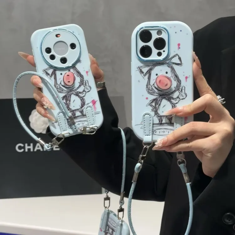 奥菲顿旋转素描猪鼻挂绳适用苹果1716胖子手机壳华为vivo小米oppo