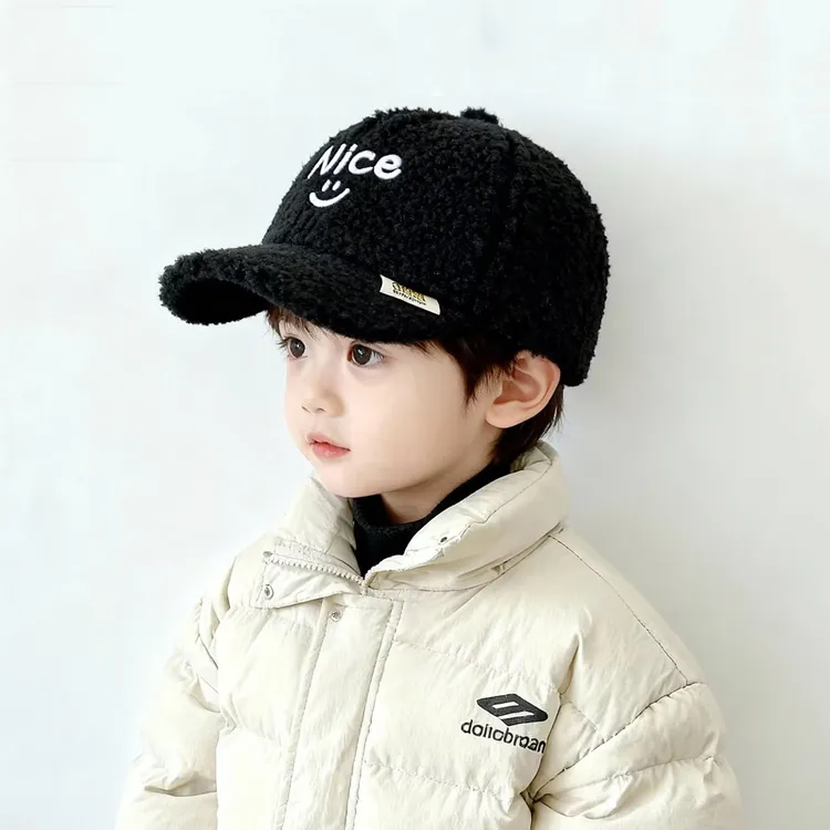 宝宝棒球帽秋冬季厚款羊羔绒鸭舌帽男女童保暖婴儿帽子韩版毛绒帽