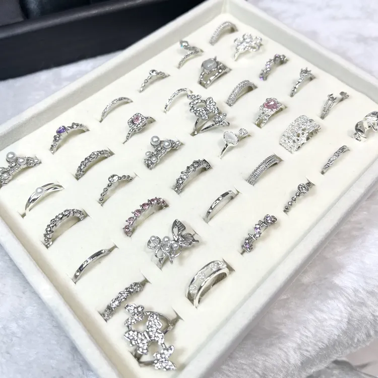 合金戒指 合金锆石设计感小众简约高级感开口可调节戒指