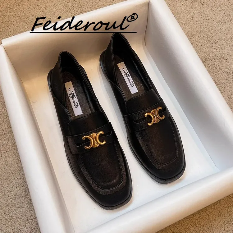Feideroul乐福鞋2025新款百搭鞋英伦风小皮鞋小香风平底软底单鞋