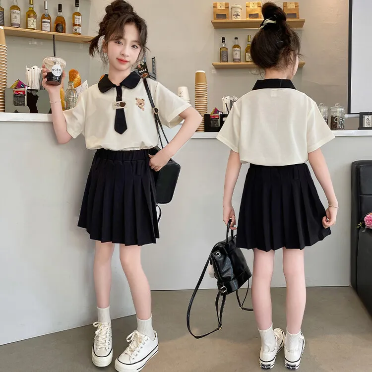 女童jk裙子套装夏季2025新款洋气女孩夏季学院风领带两件套潮