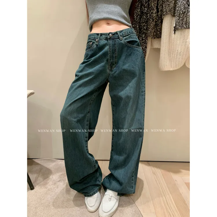 【私服出品b入！】定制水洗蓝宽松直筒显瘦百搭牛仔裤