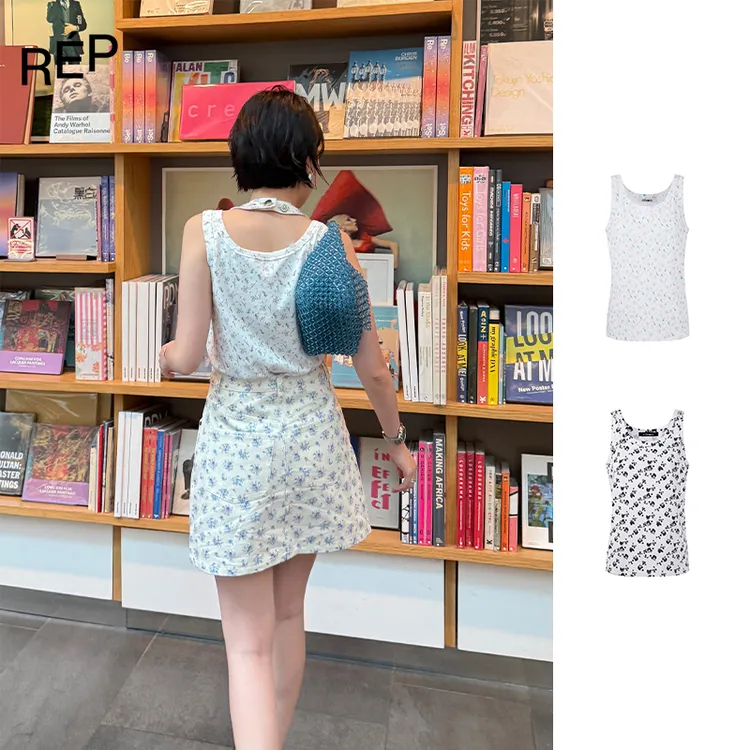 【5折】COEMES设计师品牌蓝橙/黑白碎花休闲无袖背心（特价NO退换）