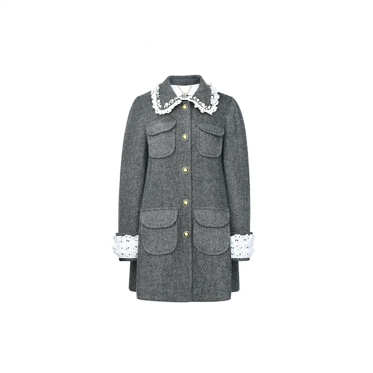LeFame/拉飞姆2025秋复古洛可可重工钉珠人字呢外套LF25Q02SY204