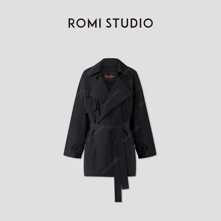 ROMI STUDIO“自我风度”独特微磨毛肌理翻领腰带风衣 RWCAWG4798