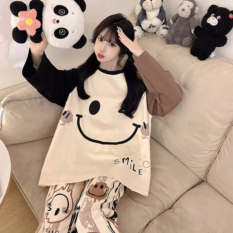 睡衣女纯棉秋季长袖长裤卡通薄款大码可爱少女款春夏季家居服套装