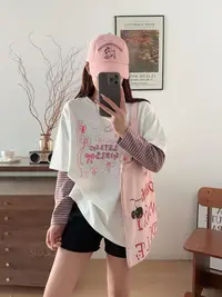 条纹长袖常规耐磨Oversize风T卡通印花秋衣