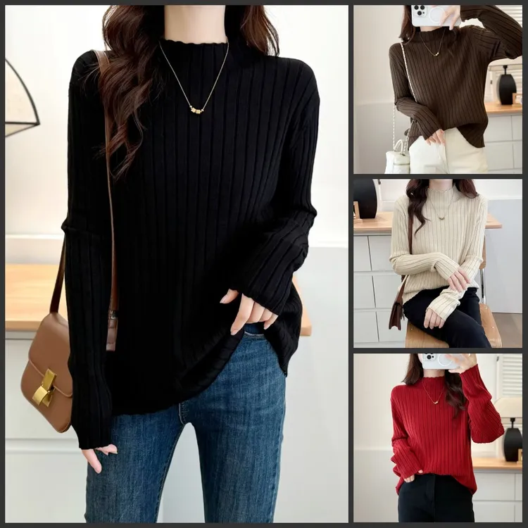 110-200斤大码女装胖mm秋冬装竖坑条保暖高弹力显瘦打底内搭毛衣