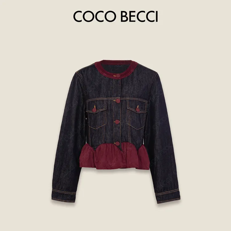 COCO BECCI【时光画报】印花牛仔麂皮减龄牛仔外套CFXYC200035