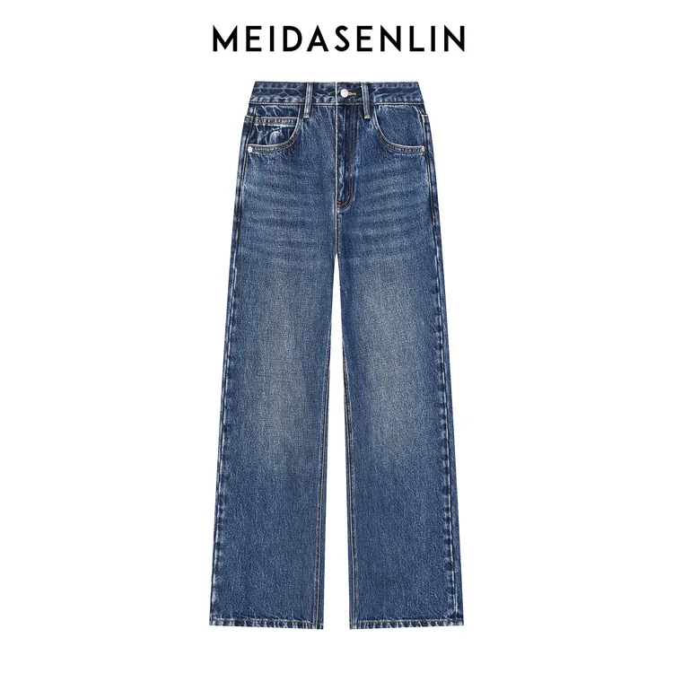 2025【美搭森林】三元风-秋新款无弹显瘦午夜蓝窄版直筒裤女16263