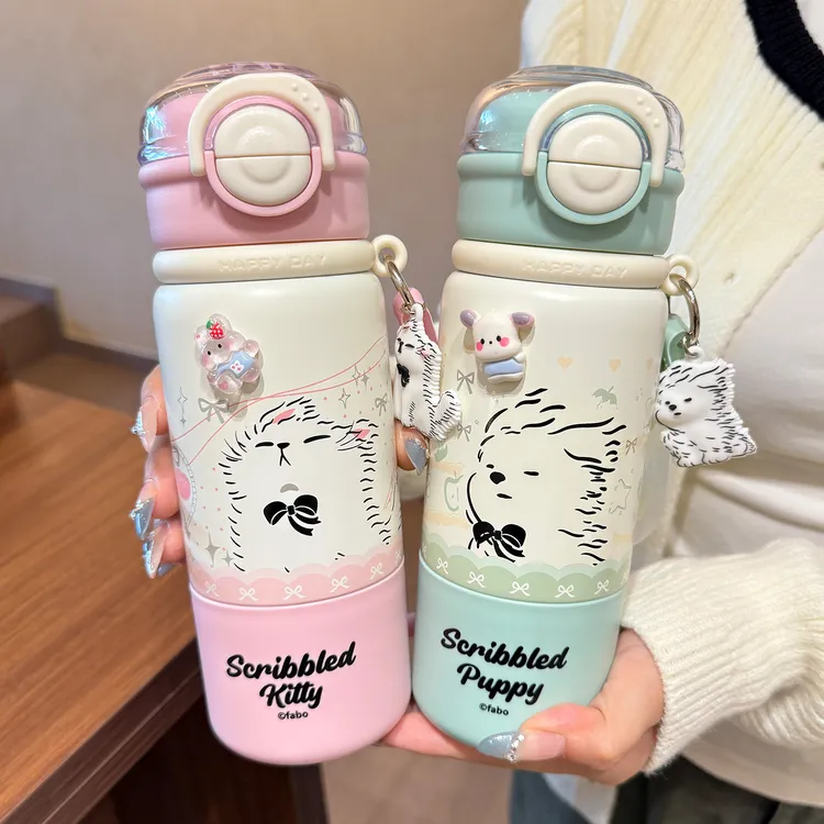 可爱保温杯316不锈钢女高颜值儿童水杯上学专用吸管杯带盖可喝水