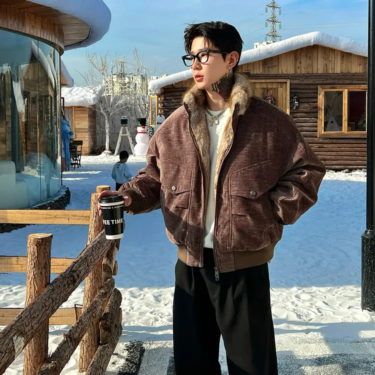 OXFREAK「定染暗纹肌理」美拉德座山雕棉服男冬季加厚飞行员外套