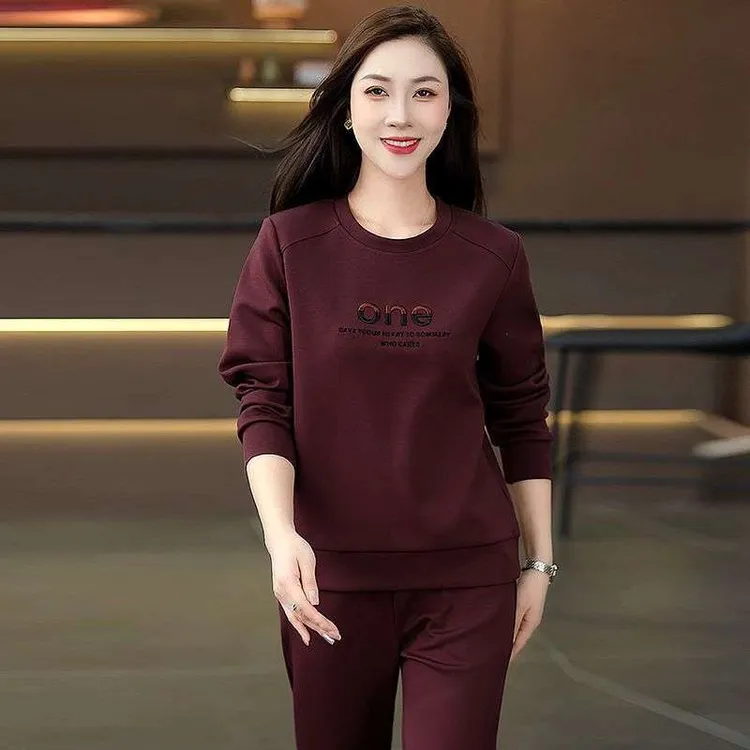 2025新款洋气时尚休闲运动套装春秋季圆领妈妈女士卫衣两件套爆款