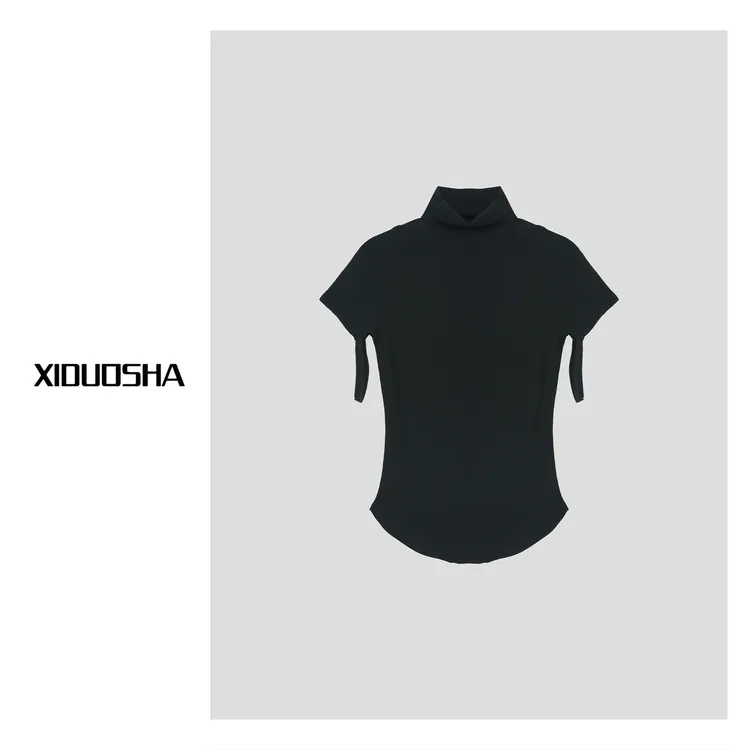XIDUOSHA/喜朵莎原创设计款高领气质修身显瘦短袖上衣 XDS1501