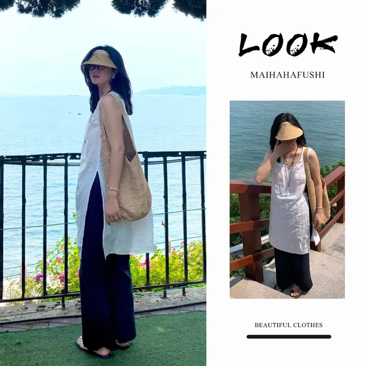 夏季时尚一整套女装2025新款法式亚麻背心马甲百搭休闲裤两件套