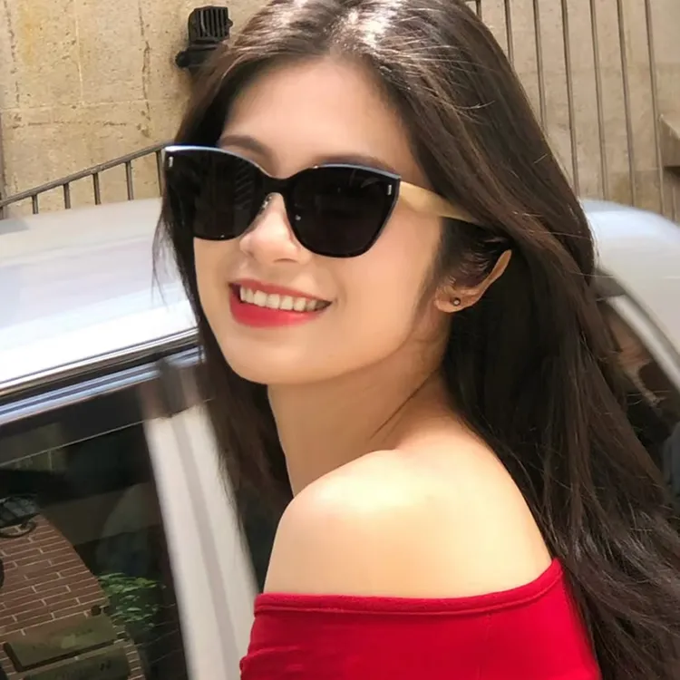 无框墨镜女高级感猫眼大框防紫外线太阳镜海边防晒眼镜方圆脸