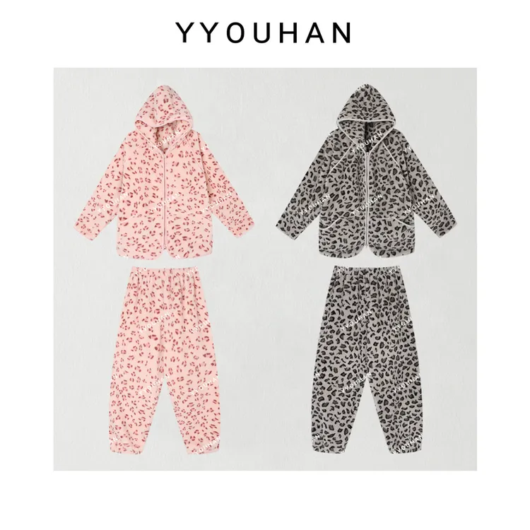月月 冬季新款小众设计豹纹连帽卫衣休闲裤家居两件套 2511C8475